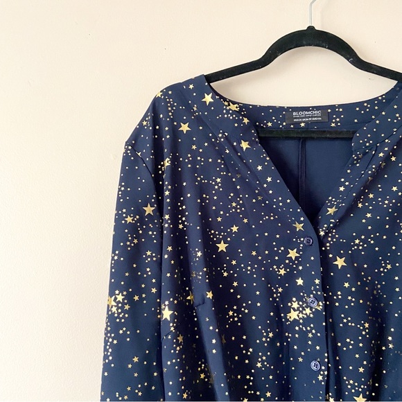 Bloomchic• midnight blue star moon print button up short sleeve top kimono - Picture 8 of 8